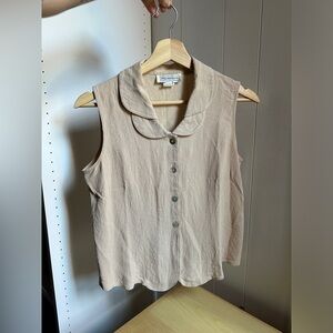 Vintage Cream Sleeveless Peter Pan Collar Blouse